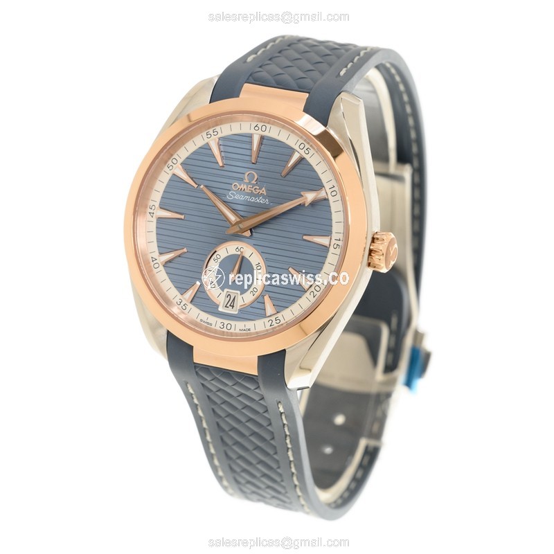 Omega Seamaster Replica - Automatic - 18kt Rose Gold & Steel - Blue Dial - Rubber Strap - View 3
