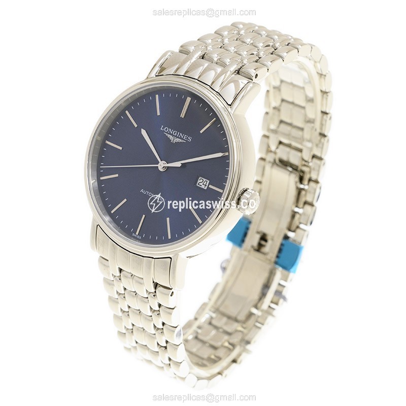 Longines Presence Replica - Automatic - Steel Case - Blue Dial, Silver Clasp - View 3