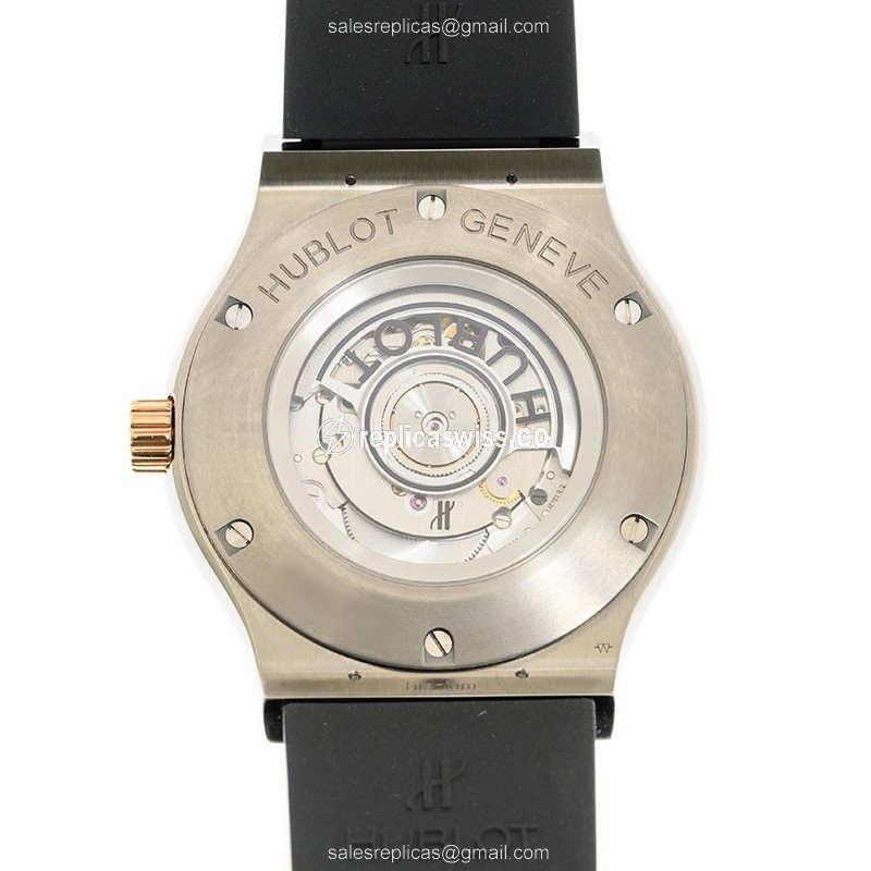 Hublot Classic Fusion Replica - Automatic - Rose Gold - Titanium - Black Dial - Rubber Strap - View 3