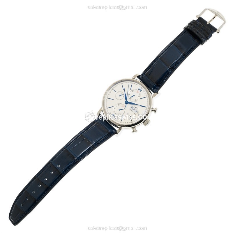 IWC Portofino Replica - Automatic - Stainless Steel - White Dial - Blue Alligator Strap - View 2