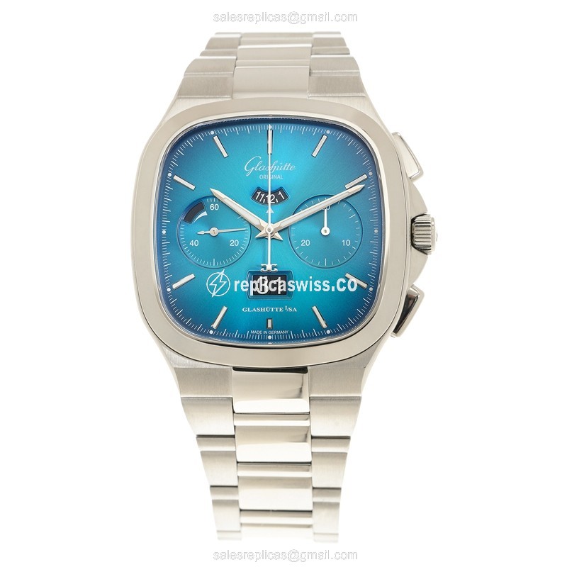 Glashutte Retro Collection 1-37-02-06-02-70 - Automatic Steel Case - Blue Dial - Silver Steel Clasp - View 2