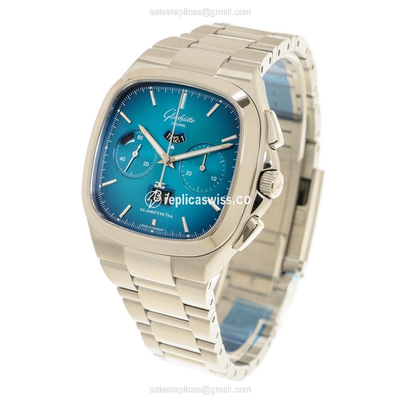 Glashutte Retro Collection 1-37-02-06-02-70 - Automatic Steel Case - Blue Dial - Silver Steel Clasp - View 4