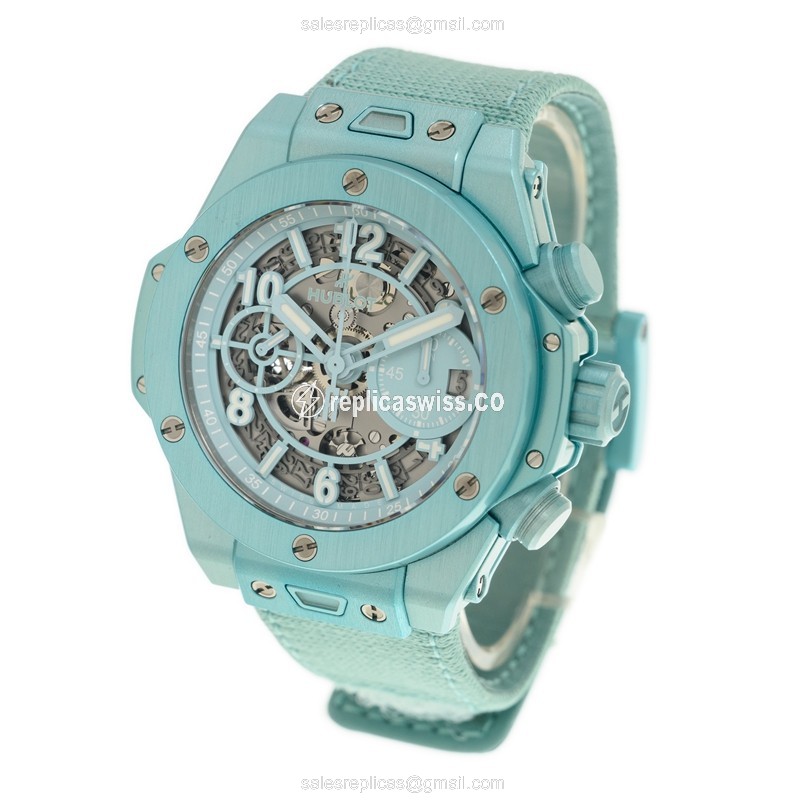 Hublot Big Bang Replica - Automatic - Composite Case - Transparent - Blue Canvas Strap - View 3