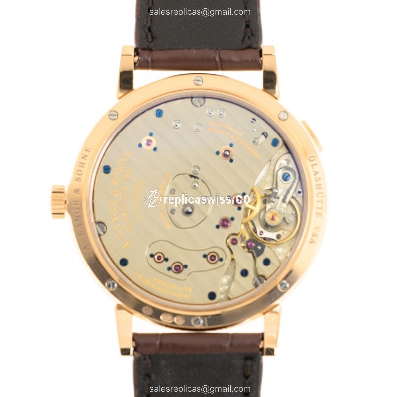 A Lange & Sohne LANGE 1 Replica - Manual - 18kt Rose Gold - Silver Dial - Brown Alligator Strap - View 3