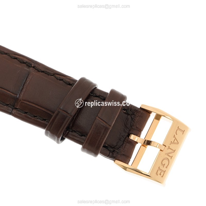 A Lange & Sohne LANGE 1 Replica - Manual - 18kt Rose Gold - Silver Dial - Brown Alligator Strap - View 4