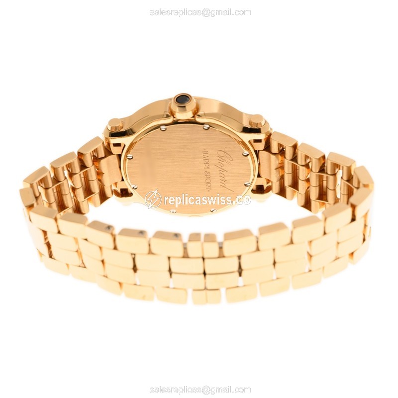 Chopard Happy Sport Replica - Quartz - 18kt Rose Gold - Diamond Dial - Gold Strap - View 4