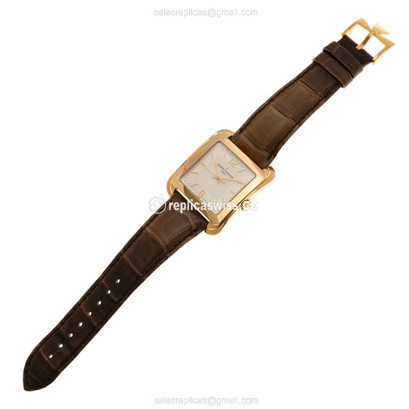 Vacheron Constantin HISTORIQUES 18kt Rose Gold - Automatic White Dial - Alligator Brown Strap Buckle - View 2