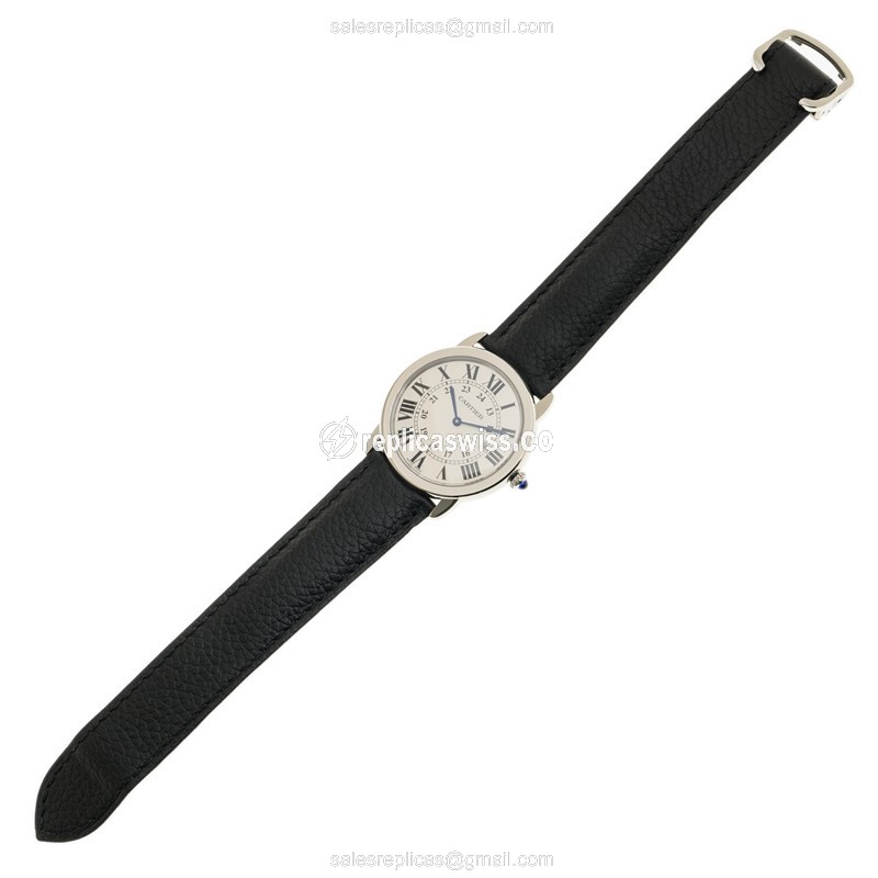 Cartier RONDE SOLO Quartz Steel Case - Silver Dial - Black Cowhide Strap - View 2