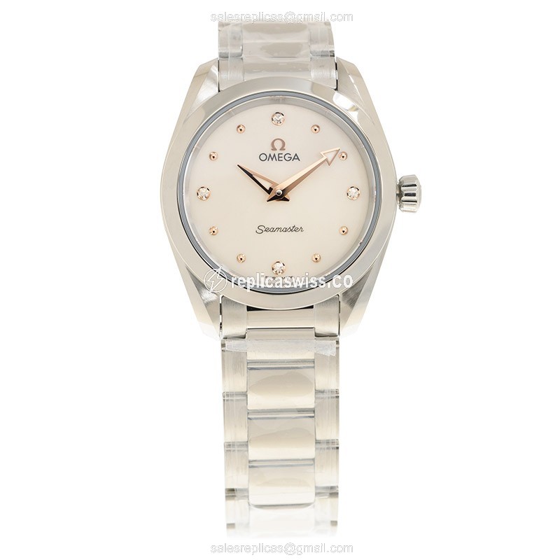 Omega Seamaster Quartz Replica - White Dial, Steel Case, Silver Clasp & Strap - View 2
