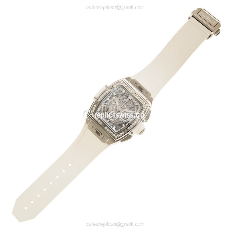 Hublot BIG BANG Replica - Automatic - Titanium - Diamond - Transparent - White Rubber Clasp - View 2