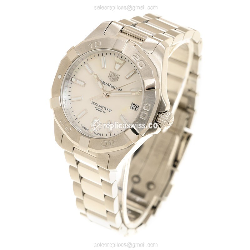 Tag Heuer AQUARACER Quartz - White Dial - Steel Case - Silver Band - Clasp - View 3