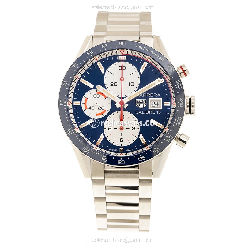 Tag Heuer CARRERA Replica - Automatic - Steel Case - Blue Dial - Silver Steel Band - View 2