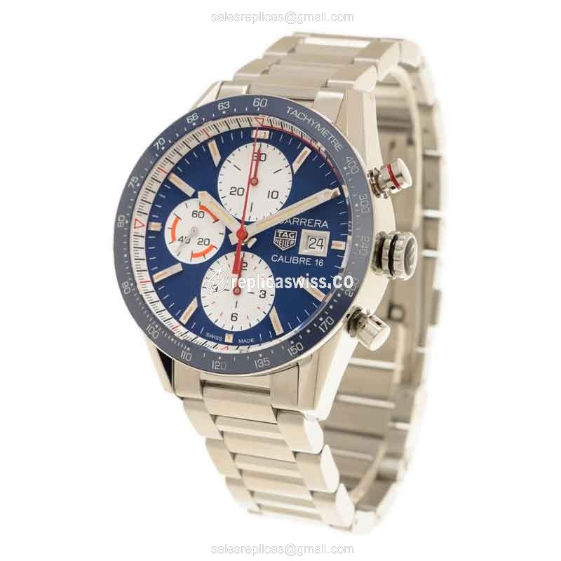Tag Heuer CARRERA Replica - Automatic - Steel Case - Blue Dial - Silver Steel Band - View 3
