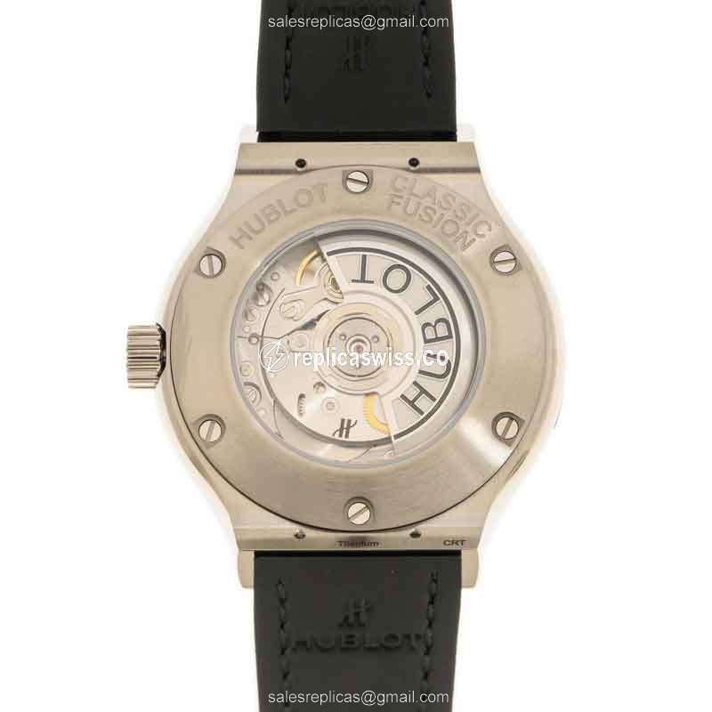 Hublot Classic Fusion Replica - Automatic - Titanium Case - Black Dial - Black Alligator Strap - View 3