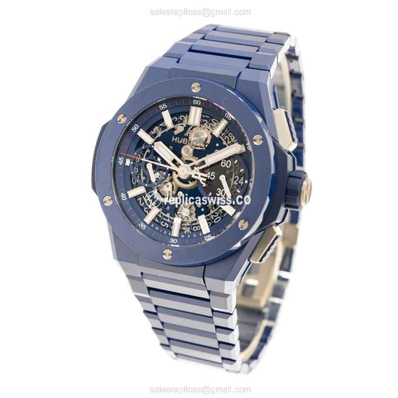 Hublot BIG BANG Replica - Automatic Ceramic Case - Blue Dial & Blue Ceramic Strap - View 3
