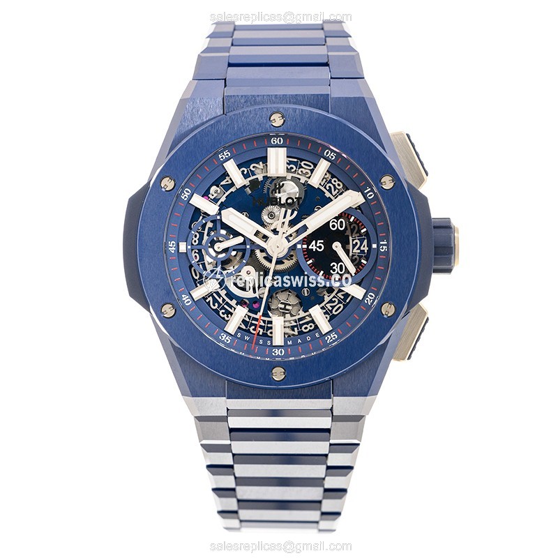 Hublot BIG BANG Replica - Automatic Ceramic Case - Blue Dial & Blue Ceramic Strap - View 2