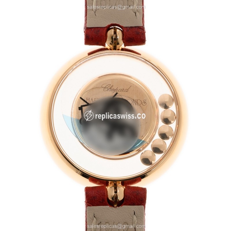 Chopard Happy Diamonds Quartz 18kt Rose Gold - White Dial - Leather Red Strap - Buckle Clasp - View 3