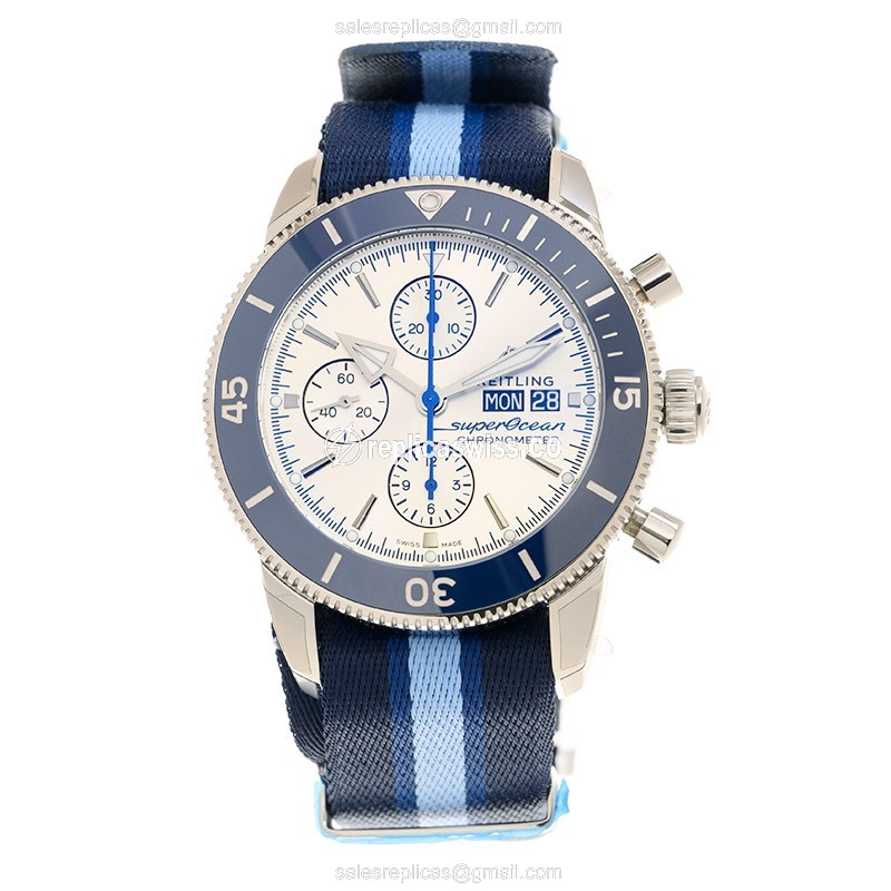 Breitling Superocean Heritage Replica - Automatic - Steel Case - Gray Dial - Blue Canvas Strap - View 2