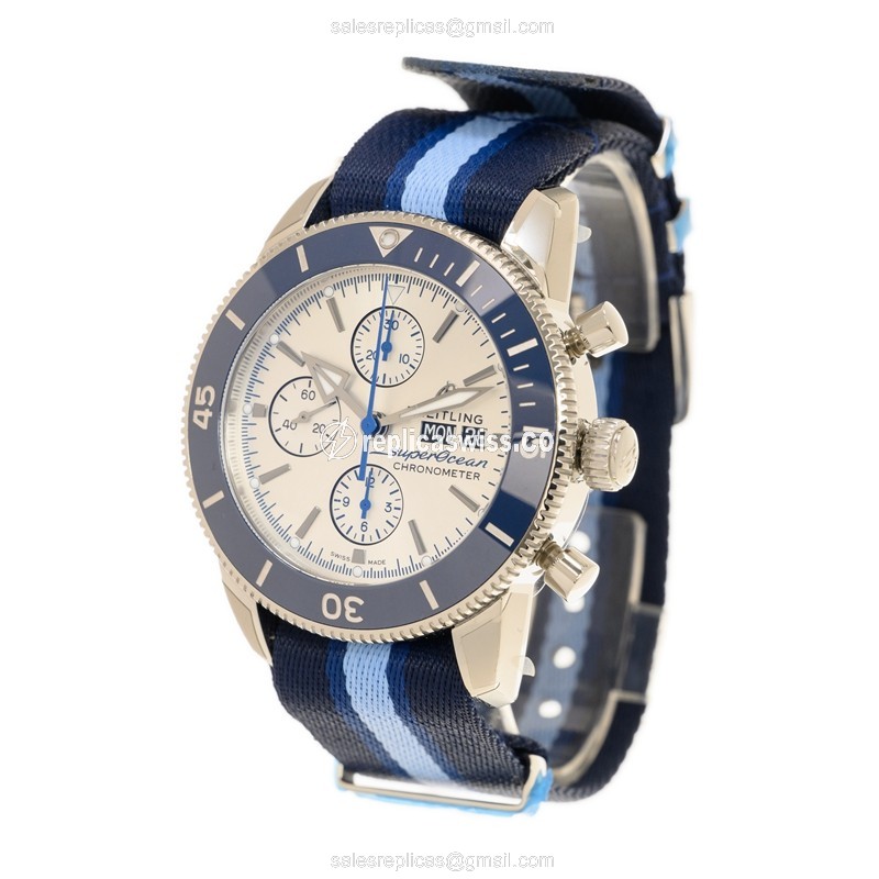Breitling Superocean Heritage Replica - Automatic - Steel Case - Gray Dial - Blue Canvas Strap - View 3