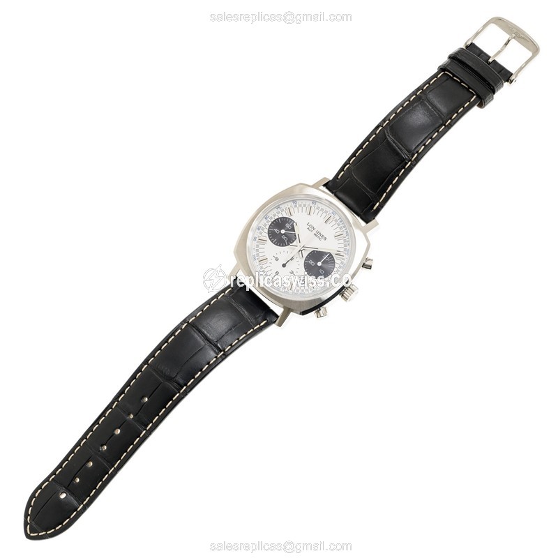 Longines Heritage Replica - Automatic - Steel Case - White Dial - Black Alligator Strap - View 2