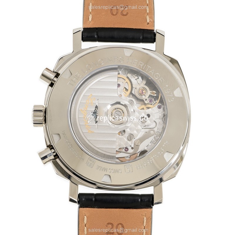 Longines Heritage Replica - Automatic - Steel Case - White Dial - Black Alligator Strap - View 3