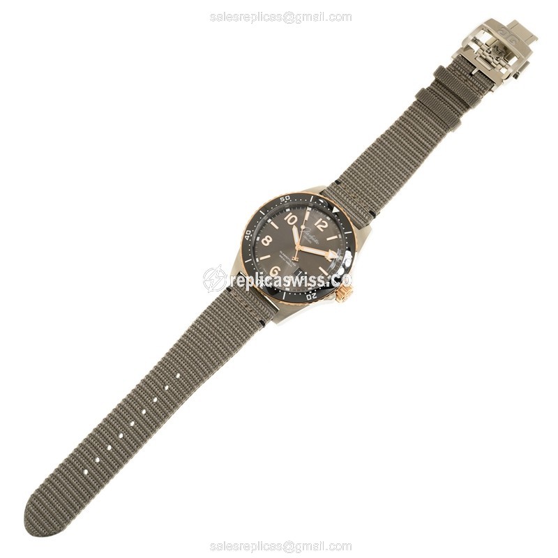 Glashutte Senator Panorama Date Replica - Automatic - 18kt Rose Gold & Steel - Gray Dial - Canvas Strap - View 2