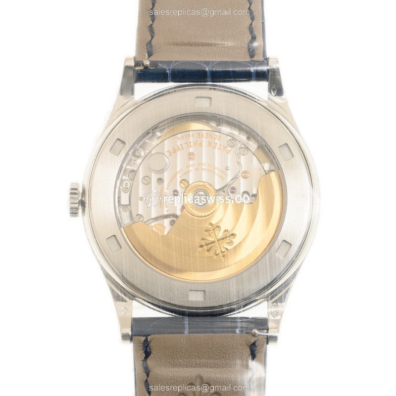 Patek Philippe Calatrava Replica - Automatic - 950 Platinum - Blue Dial - Diamond - Alligator Blue Strap - View 3