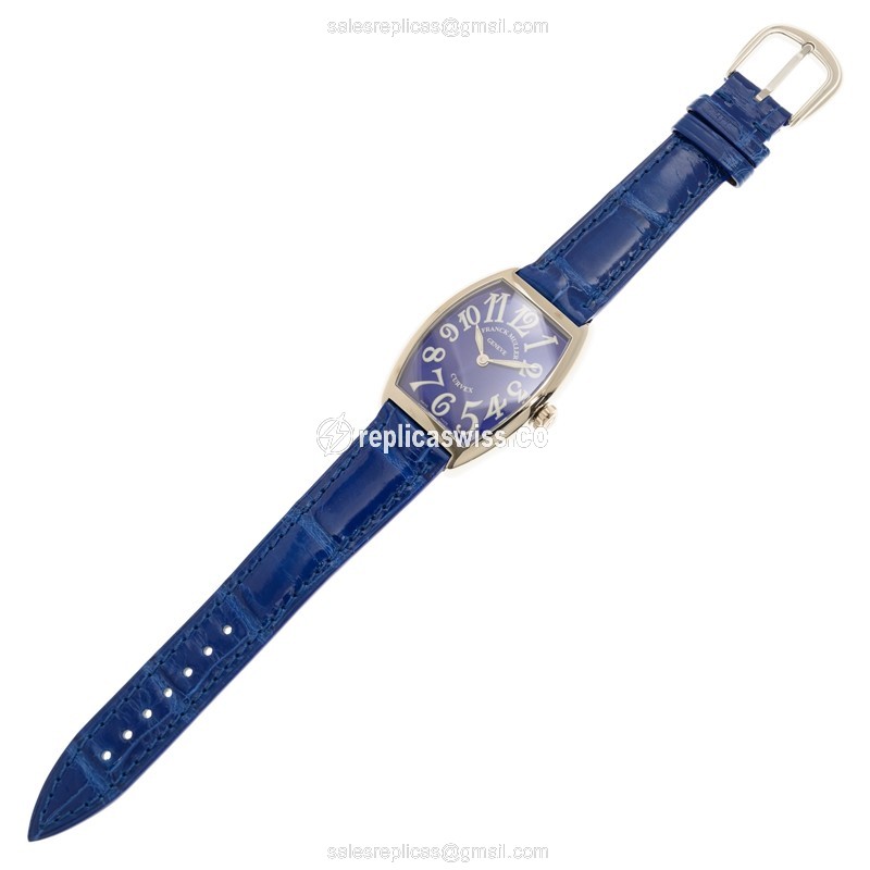 Franck Muller 7502 QZ Curvex - Quartz Steel - Blue Dial - Leather Blue Strap - View 2