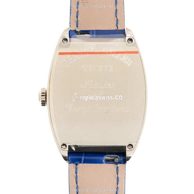 Franck Muller 7502 QZ Curvex - Quartz Steel - Blue Dial - Leather Blue Strap - View 3