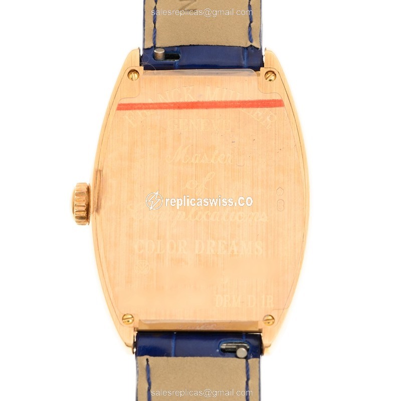 Franck Muller 2852 B QZ COL DRM D 1R - Quartz - Rose Gold Case - Silver Dial - Blue Leather Strap - View 3