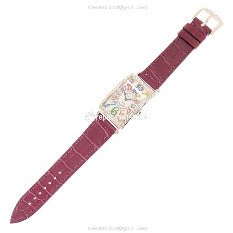 Franck Muller 952 QZ COL DRM D 1R Replica - Quartz - 18kt White Gold - Diamond Dial - Silver Case - Purple Leather Strap - View 2