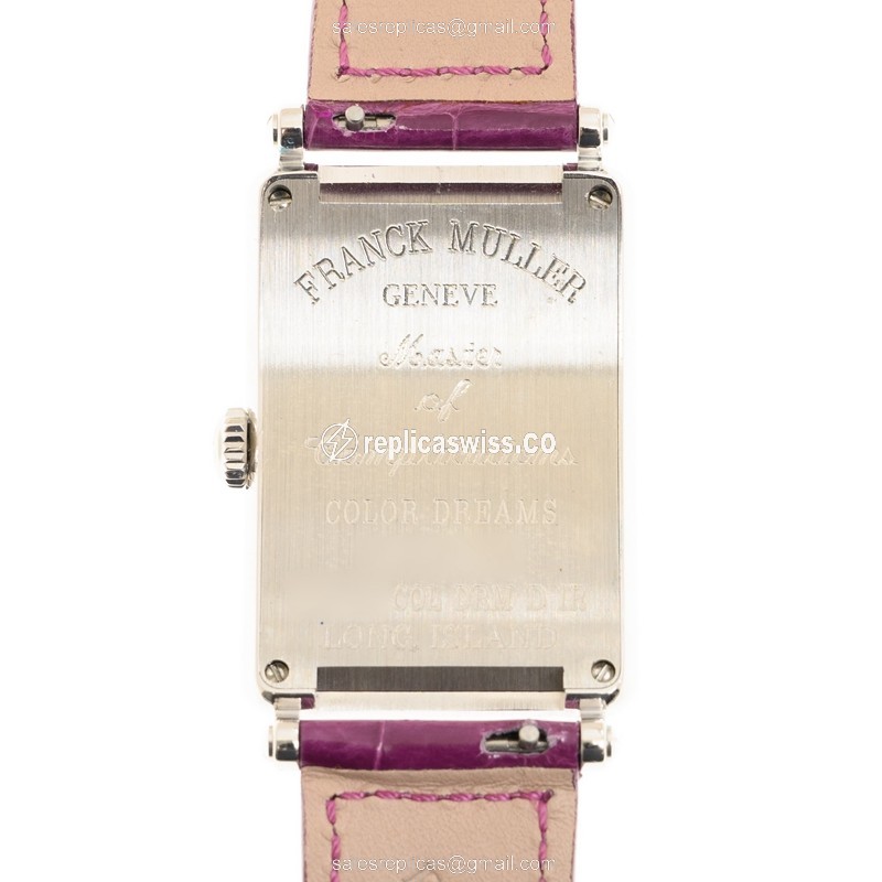 Franck Muller 952 QZ COL DRM D 1R Replica - Quartz - 18kt White Gold - Diamond Dial - Silver Case - Purple Leather Strap - View 3