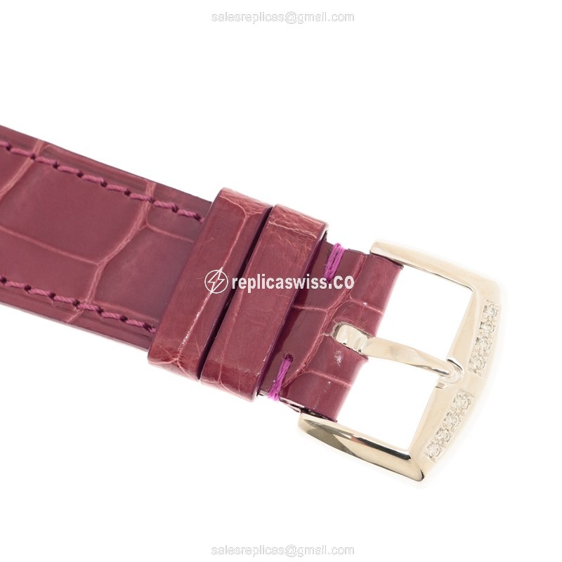 Franck Muller 952 QZ COL DRM D 1R Replica - Quartz - 18kt White Gold - Diamond Dial - Silver Case - Purple Leather Strap - View 4