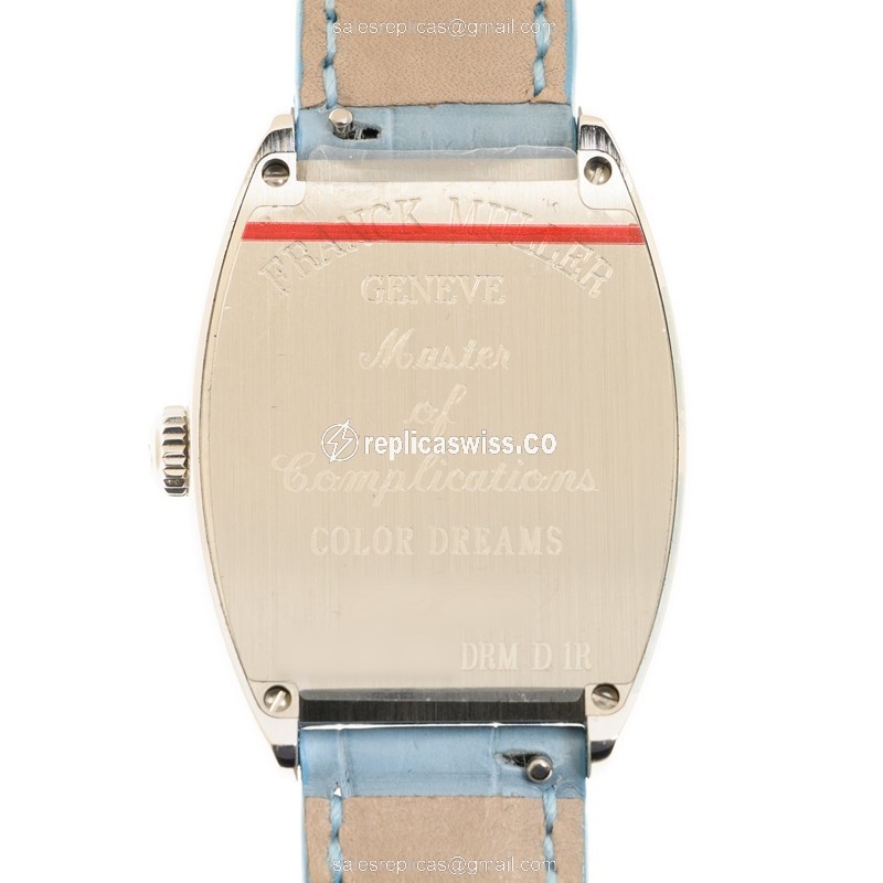 Franck Muller 7502 QZ COL DRM D 1R AC Replica - Quartz - Diamond Case - Silver Dial - Blue Leather Strap - View 3