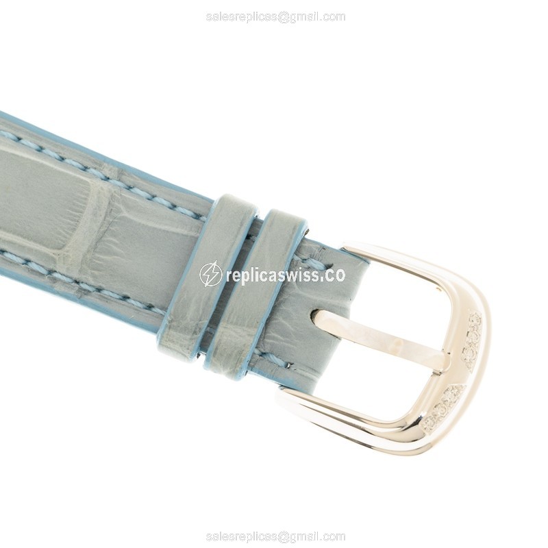 Franck Muller 7502 QZ COL DRM D 1R AC Replica - Quartz - Diamond Case - Silver Dial - Blue Leather Strap - View 4