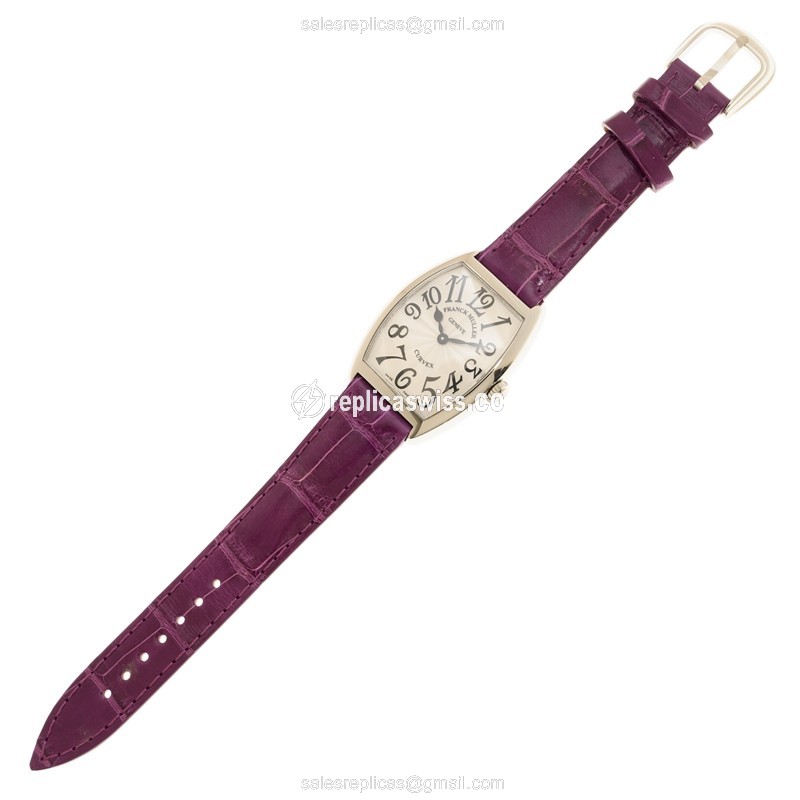 Franck Muller 7502 QZ Replica - Quartz - Steel Case - Silver Dial - Purple Leather Strap - View 2
