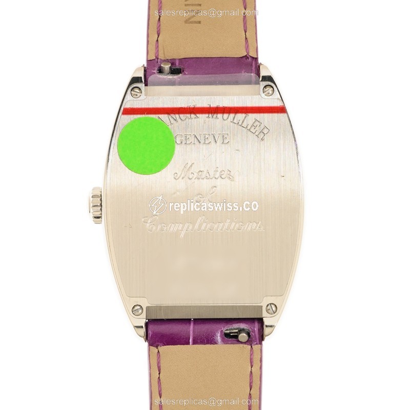 Franck Muller 7502 QZ Replica - Quartz - Steel Case - Silver Dial - Purple Leather Strap - View 3