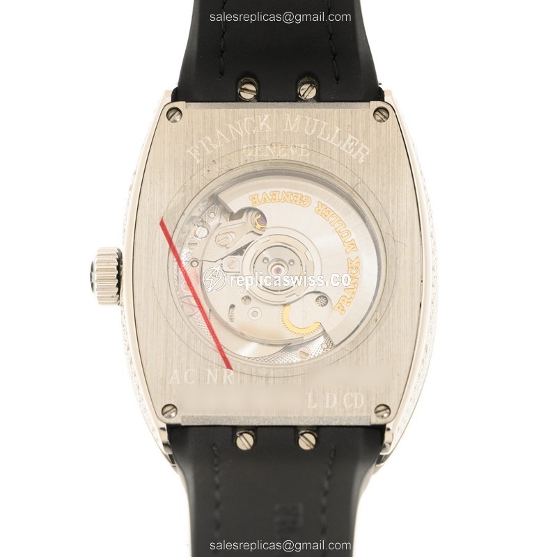 Franck Muller V32SC AT FO L D CD - Automatic 18kt White Gold - Diamond Silver Dial - Black Leather Strap - View 3