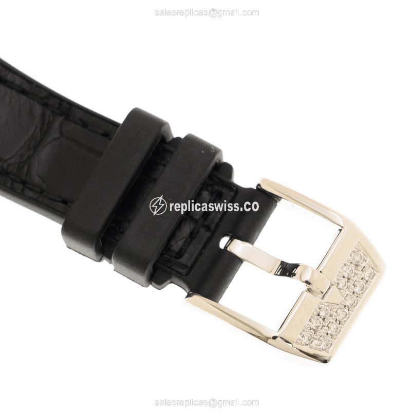 Franck Muller V32SC AT FO L D CD - Automatic 18kt White Gold - Diamond Silver Dial - Black Leather Strap - View 4