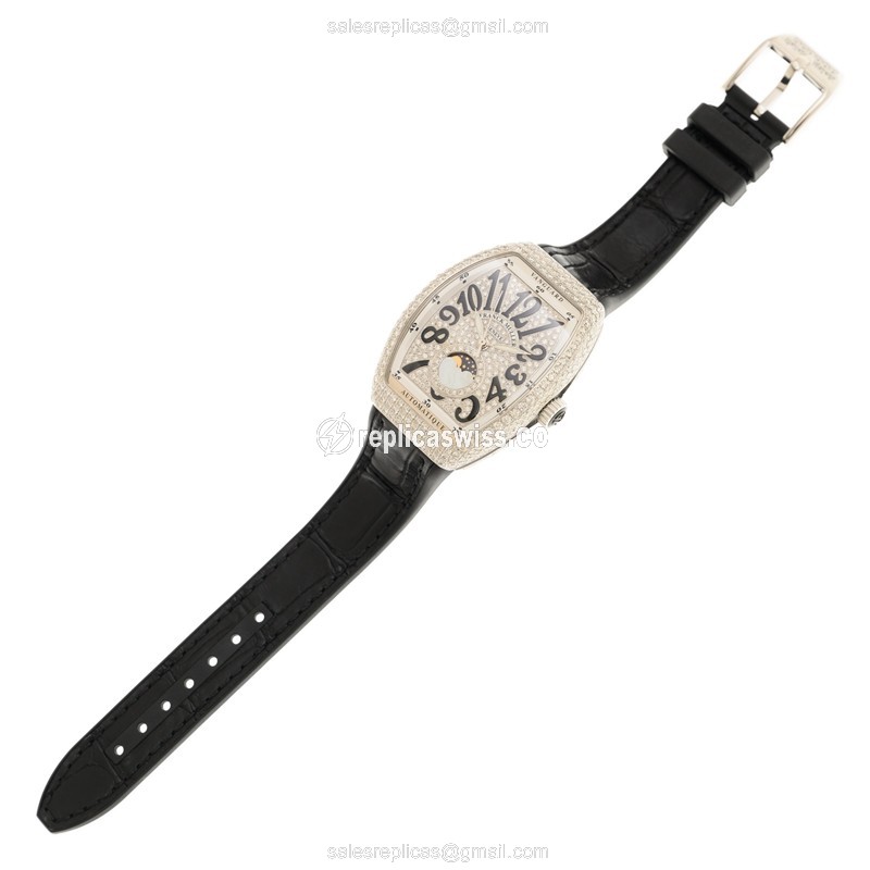 Franck Muller V32SC AT FO L D CD - Automatic 18kt White Gold - Diamond Silver Dial - Black Leather Strap - View 2