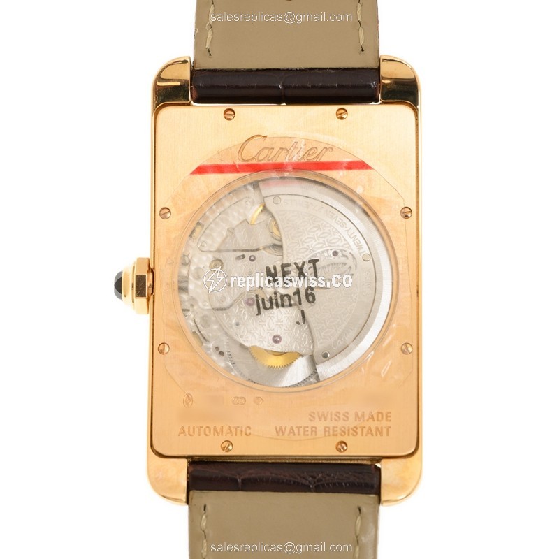 Cartier W2609856 Replica - Automatic - 18kt Rose Gold - Silver Dial - Brown Leather Strap - View 3