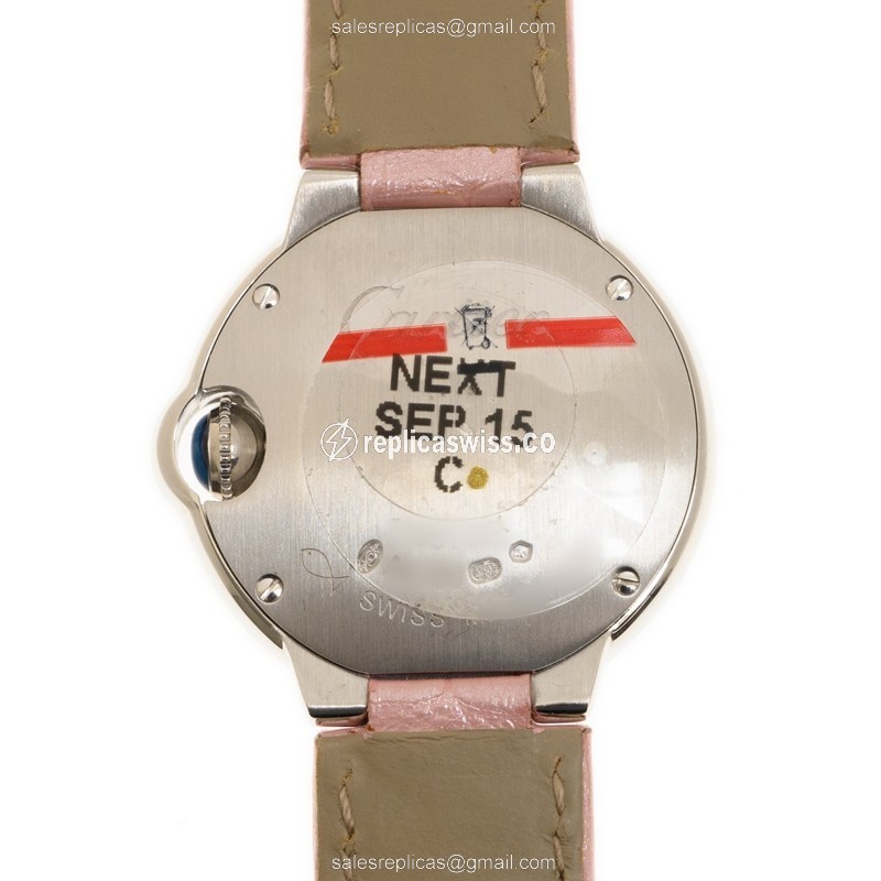 Cartier Ballon Bleu Replica - Quartz - 18kt White Gold - Diamond Set - Silver Dial - Pink Alligator Strap - View 3