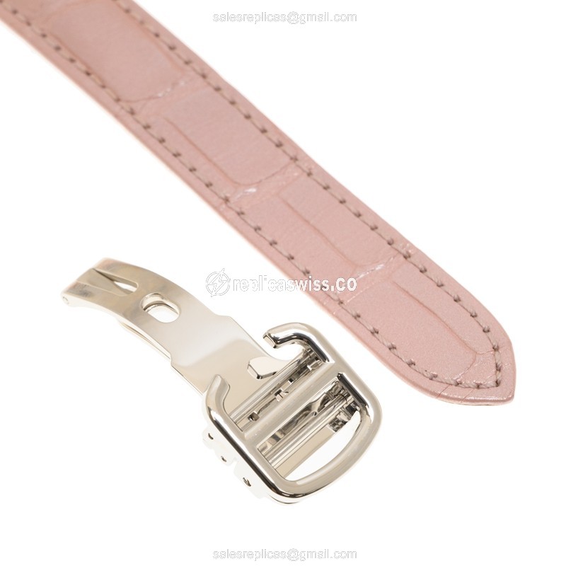 Cartier Ballon Bleu Replica - Quartz - 18kt White Gold - Diamond Set - Silver Dial - Pink Alligator Strap - View 4