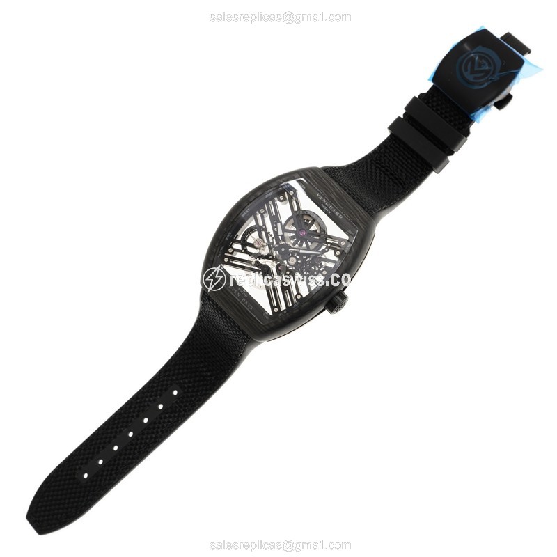 Franck Muller V 45 S6 SQT Carbon NR - Automatic - Steel Case, Transparent Dial, Black Canvas Strap - View 2