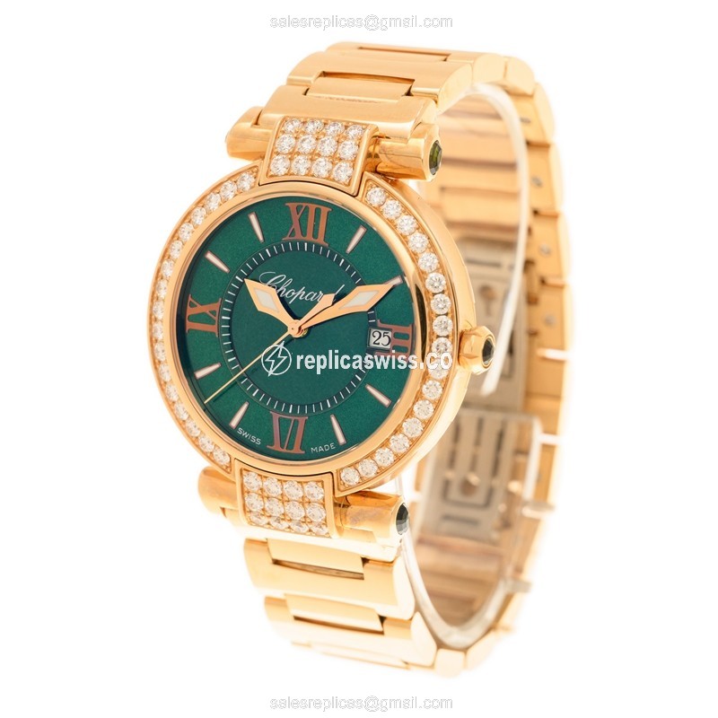 Chopard Imperiale Replica - Quartz - 18kt Rose Gold - Green Dial - Gold Strap - View 3