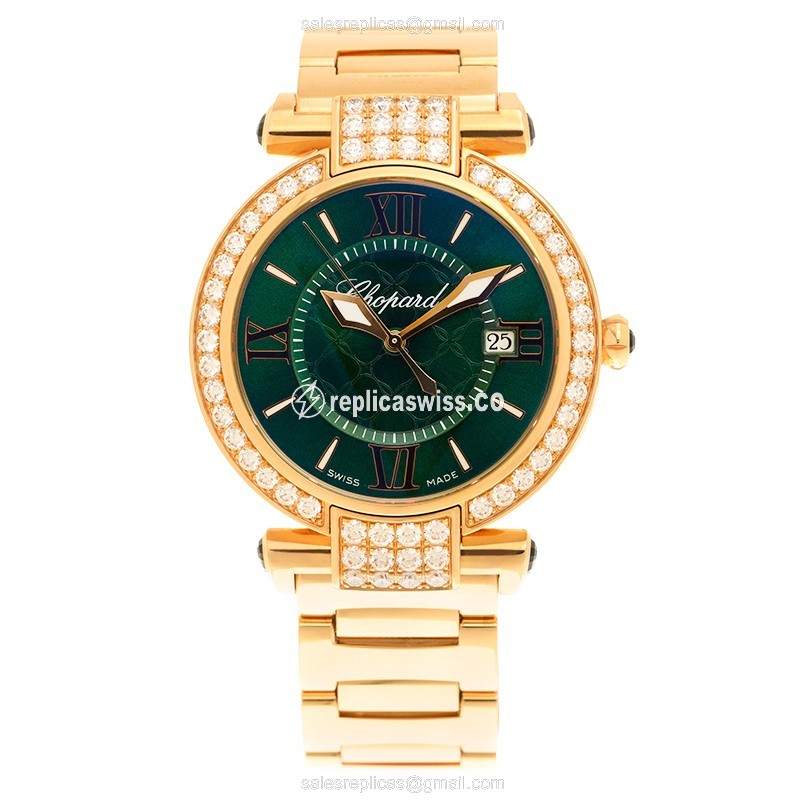 Chopard Imperiale Replica - Quartz - 18kt Rose Gold - Green Dial - Gold Strap - View 2