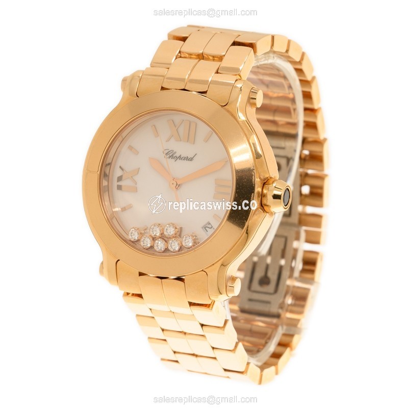Chopard Happy Sport Replica - Quartz - 18kt Rose Gold Case - White Dial - View 3
