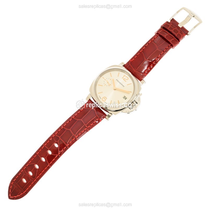 Panerai PAM01248 Replica - Automatic - Steel Case - Silver Dial - Red Alligator Strap - View 2