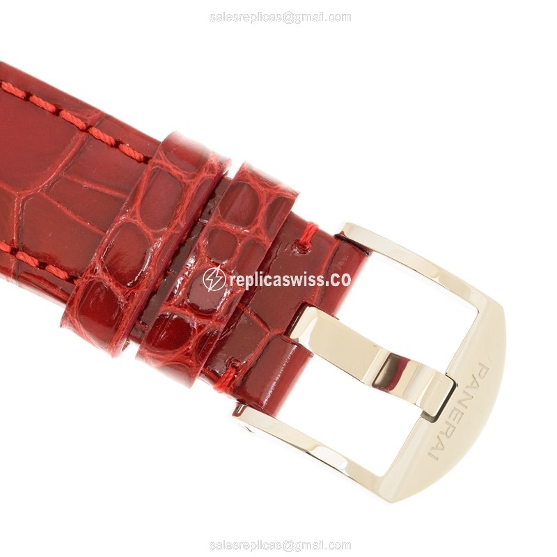 Panerai PAM01248 Replica - Automatic - Steel Case - Silver Dial - Red Alligator Strap - View 4
