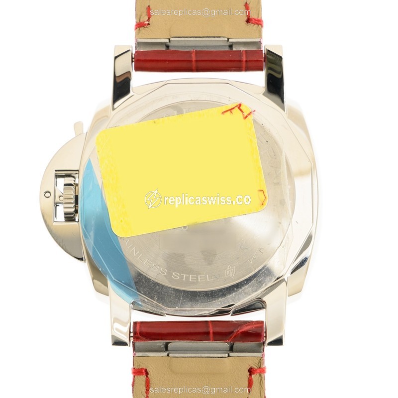 Panerai PAM01248 Replica - Automatic - Steel Case - Silver Dial - Red Alligator Strap - View 3